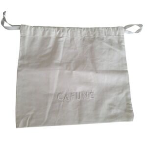 Cafune White Canvas Drawstring Dust Bag for Handbags Accessories Embroidered